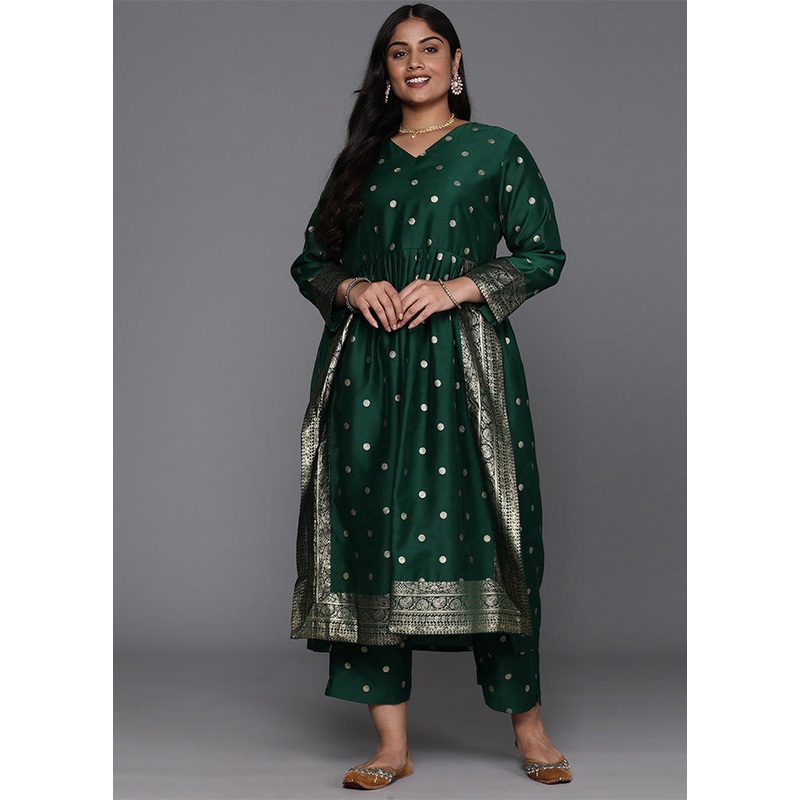 2 Pc Green Readymade Chanderi Kurti Set - JD986598855