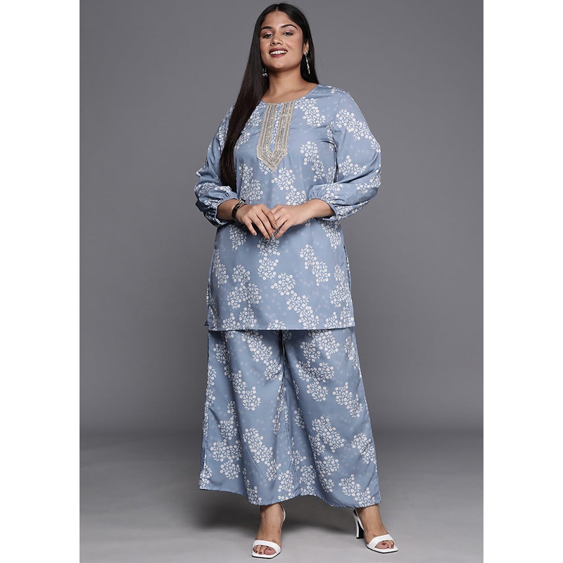 2 Pc Grey Readymade Silk Kurti Set - JD986598849
