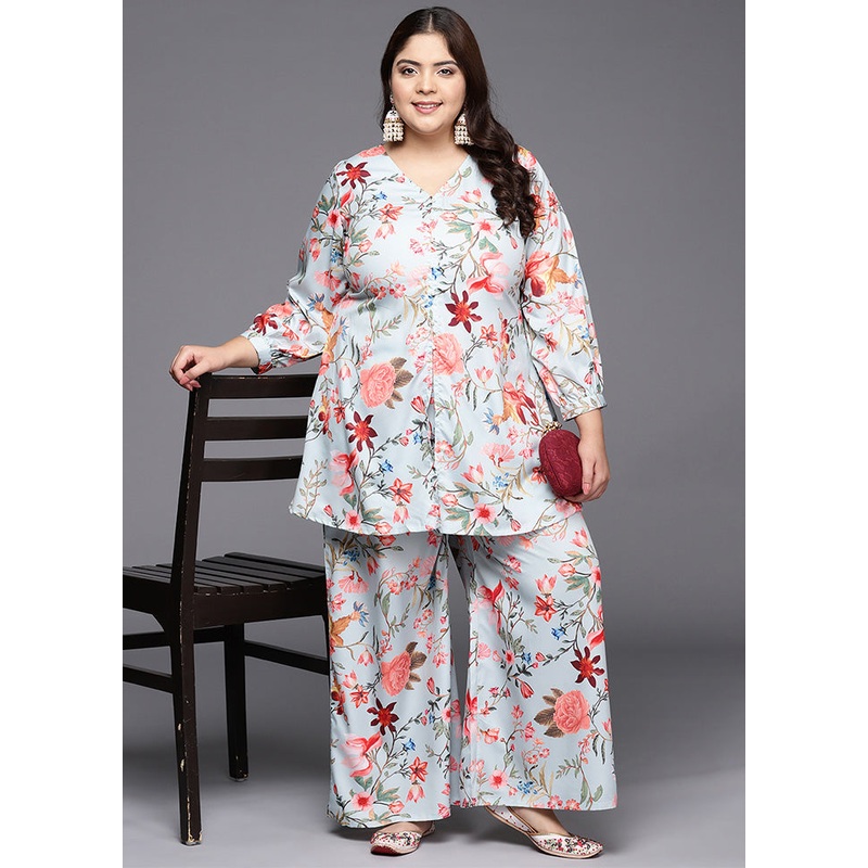 2 Pc Grey Readymade Silk Kurti Set - JD986598850