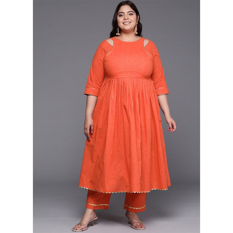 2 Pc Orange Pure Readymade Cotton Kurti Set - JD986598842