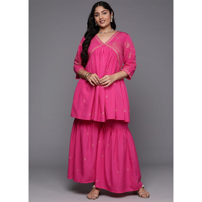 2 Pc Pink Readymade Silk Kurti Set - JD986598839
