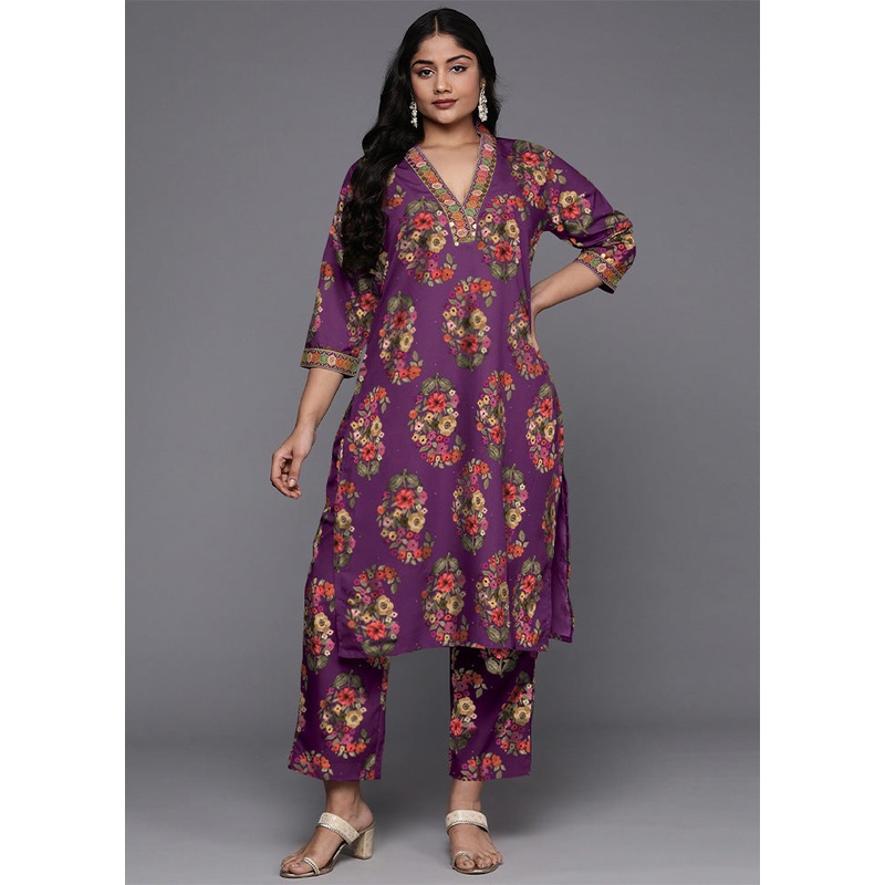 2 Pc Purple Readymade Silk Kurti Set - JD986598834