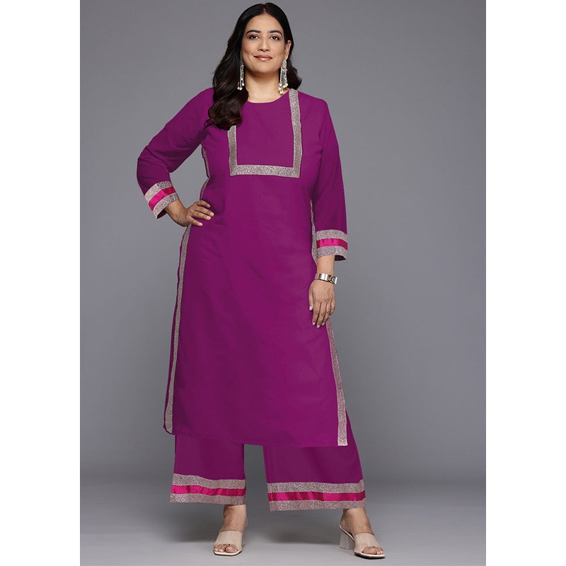 2 Pc Purple Readymade Silk Kurti Set - JD986598835