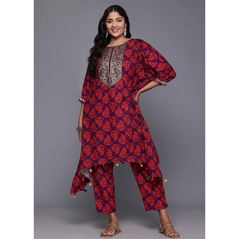 2 Pc Purple Readymade Silk Kurti Set - JD986598836