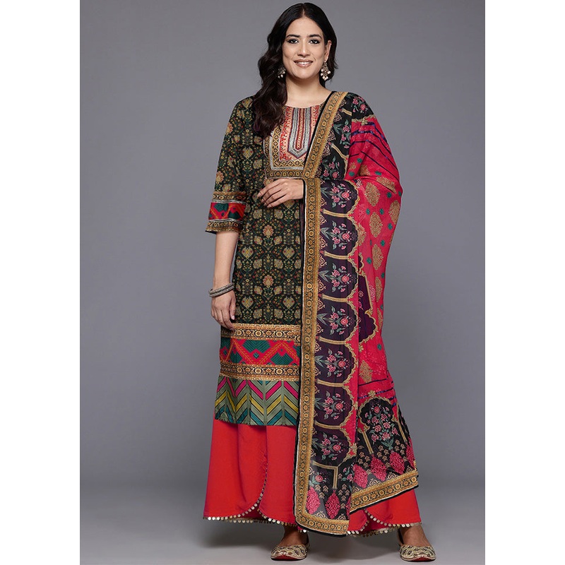 3 Pc Black Readymade Silk Dupatta Suit Set - JD986598832
