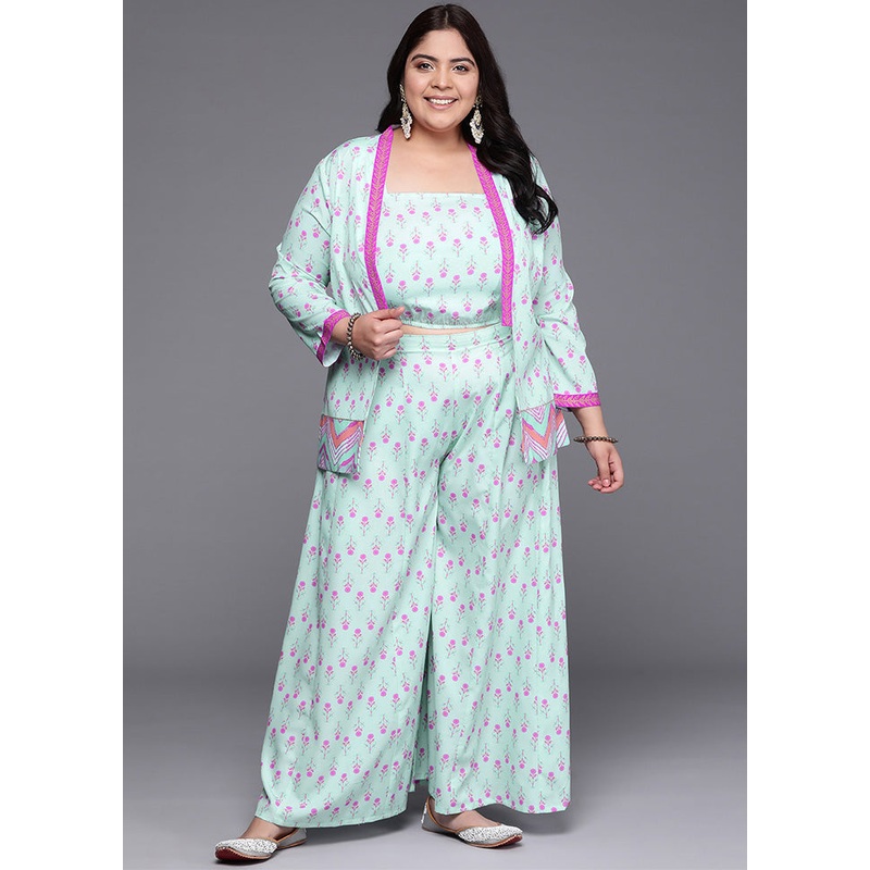 3 Pc Blue Readymade Silk Jacket Suit Set - JD986598830