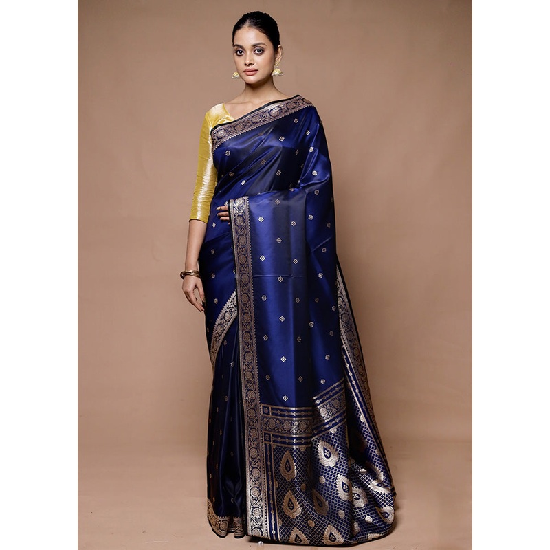 Blue Banarasi Silk Saree With Blouse Piece - JD986598952