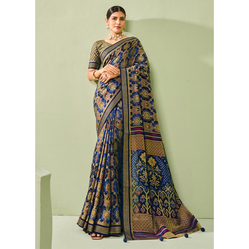 Blue Georgette Saree With Blouse Piece - JD986599004