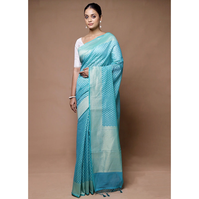 Blue Kora Silk Saree With Blouse Piece - JD986598940
