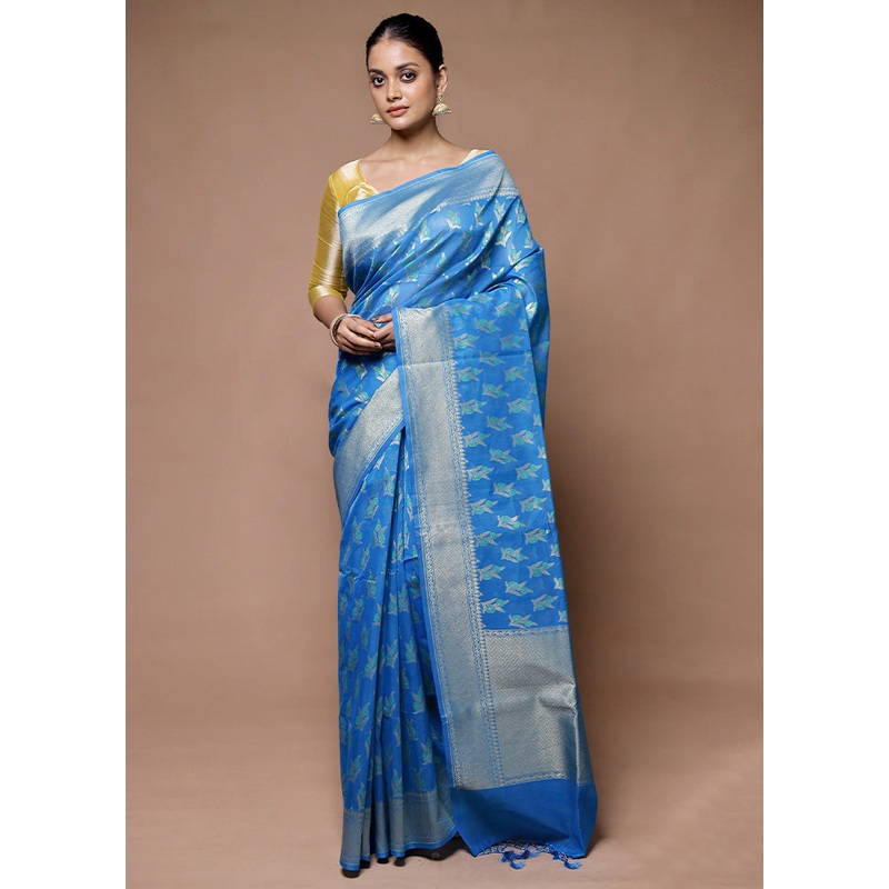 Blue Kora Silk Saree With Blouse Piece - JD986598942