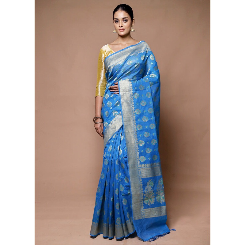 Blue Kora Silk Saree With Blouse Piece - JD986598944