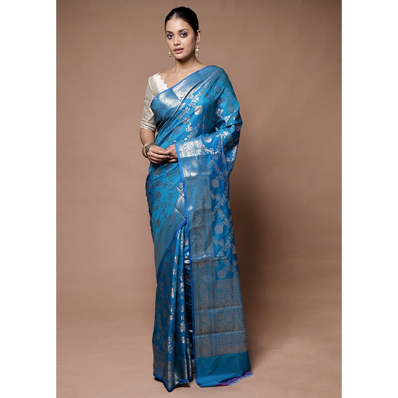 Blue Uppada Silk Saree With Blouse Piece - JD986598935