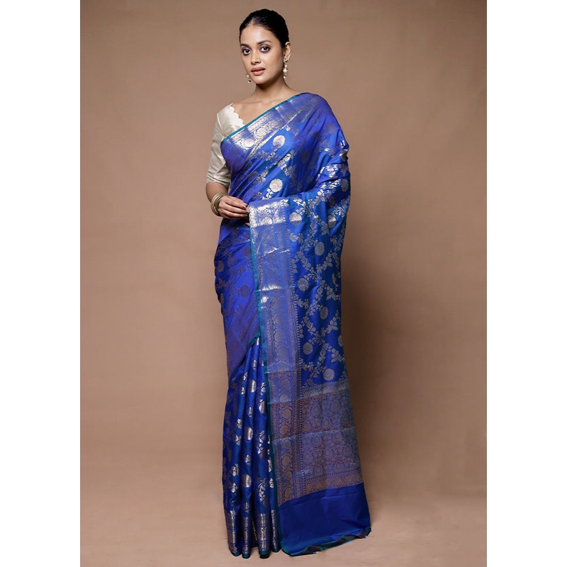Blue Uppada Silk Saree With Blouse Piece - JD986598936