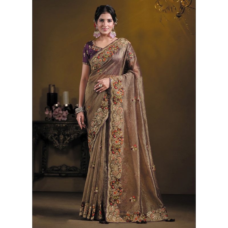 Brown Banarasi Pure Silk Saree With Blouse Piece - JD986599023