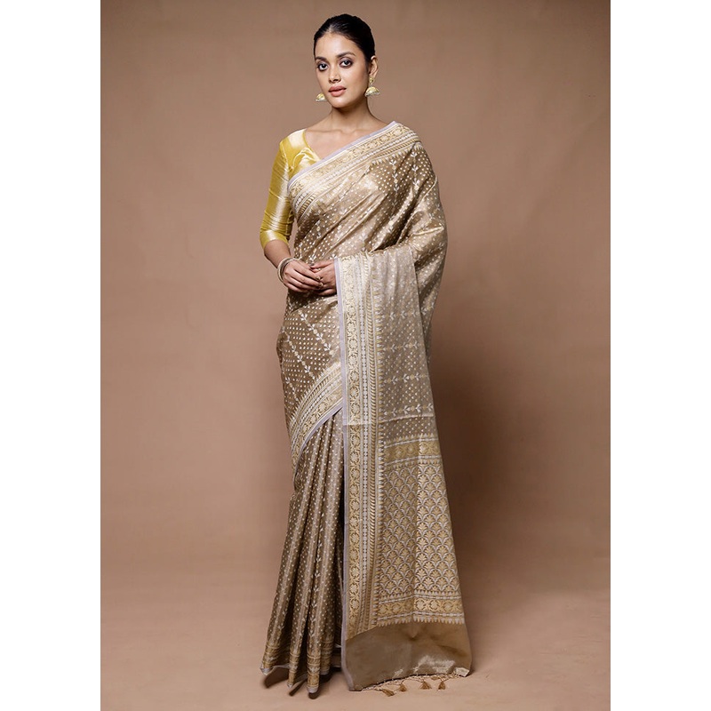Brown Tissue Silk Saree With Blouse Piece - JD986598934