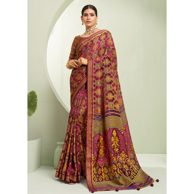 Burgundy Georgette Saree With Blouse Piece - JD986599003