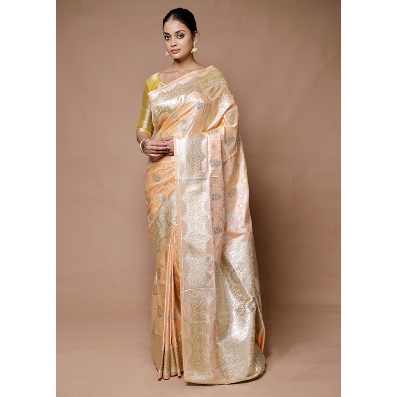 Cream Tanchoi Silk Saree With Blouse Piece - JD986598923
