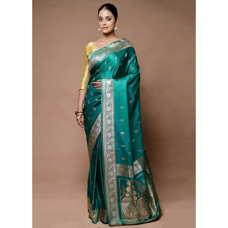 Green Banarasi Silk Saree With Blouse Piece - JD986598919