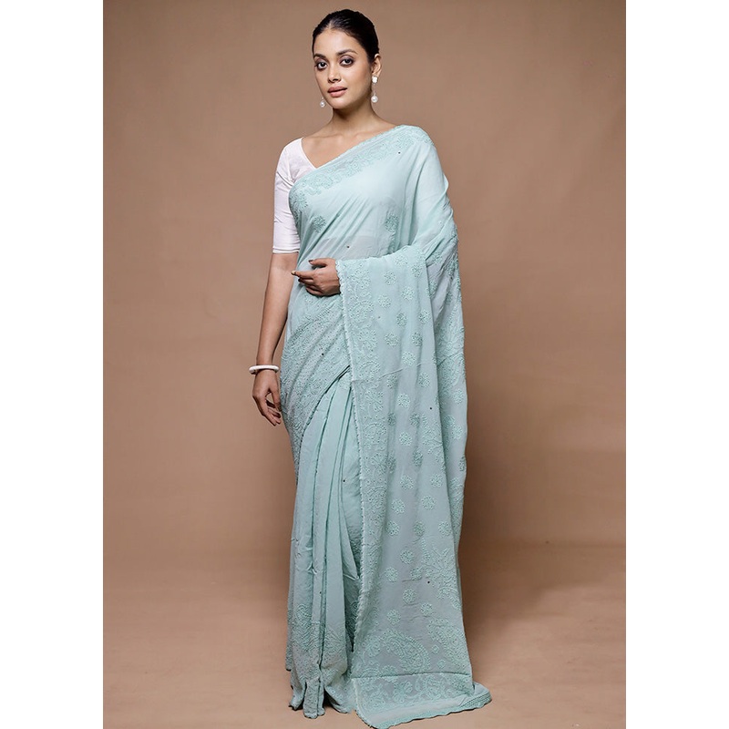green Handloom Pure Cotton Saree With Blouse Piece - JD986598913
