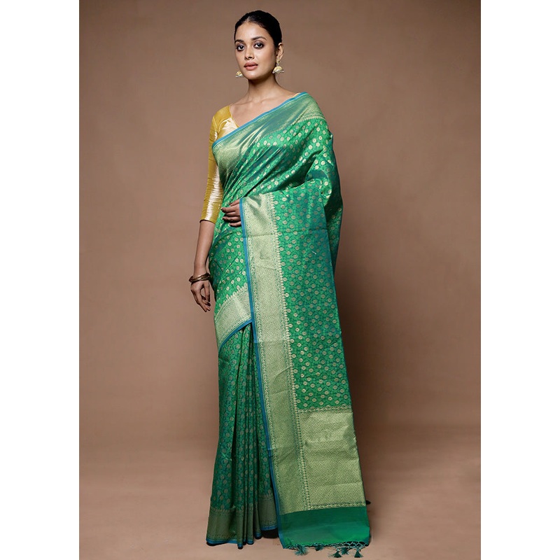 Green Kora Silk Saree With Blouse Piece - JD986598908