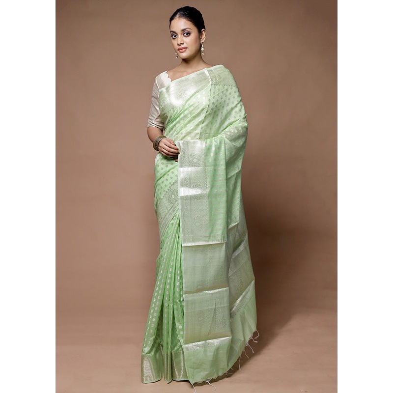 Green Kora Silk Saree With Blouse Piece - JD986598909