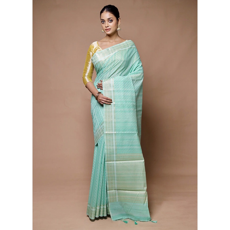 green Kora Silk Saree With Blouse Piece - JD986598910