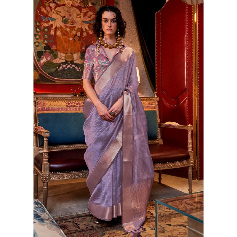 Lavender Chiffon Silk Saree With Blouse Piece - JD986598975