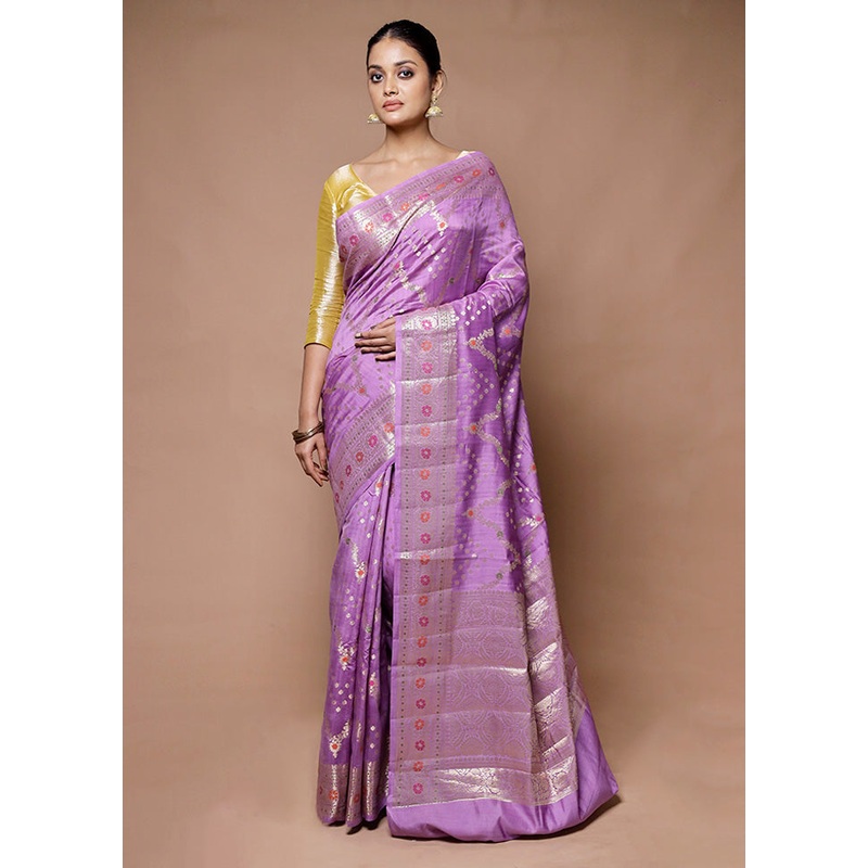 Lavender Handloom Dupion Pure Silk Saree With Blouse Piece - JD986598903