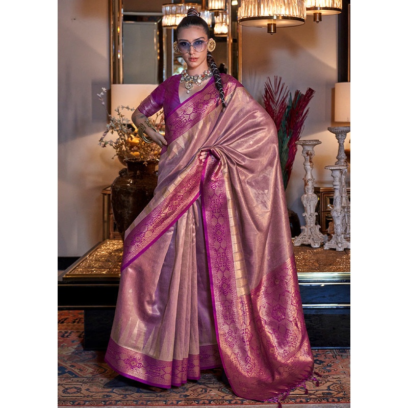 Light Pink Spun Silk Saree With Blouse Piece - JD986598972