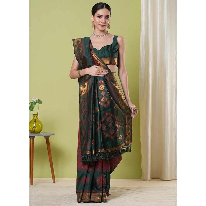 Maroon Banarasi Silk Saree With Blouse Piece - JD986598999