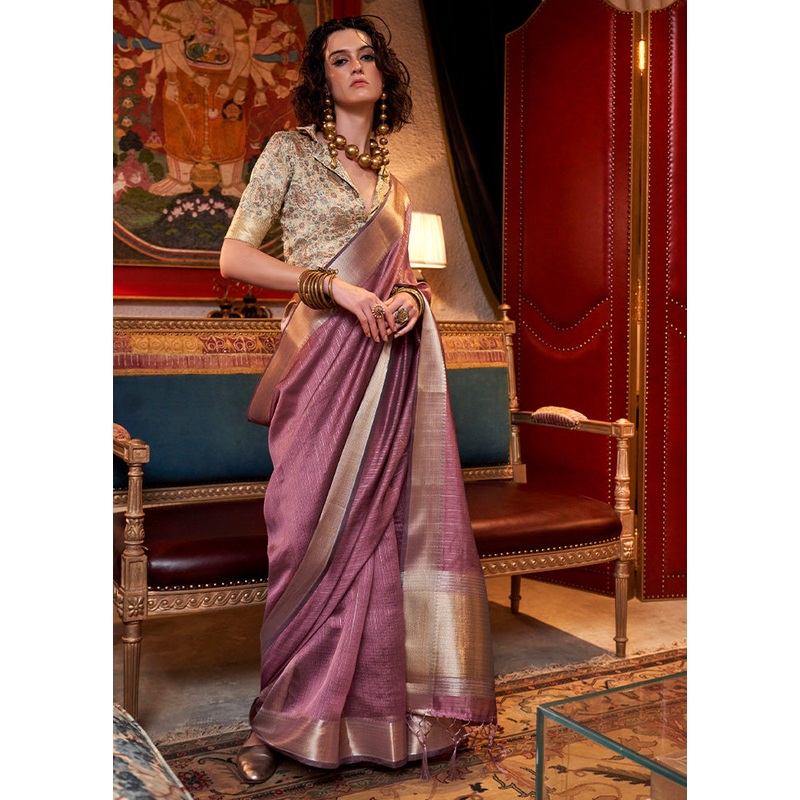 Mauve Chiffon Silk Saree With Blouse Piece - JD986598970
