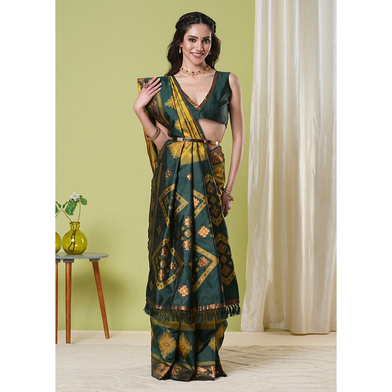 Mustard Banarasi Silk Saree With Blouse Piece - JD986598997