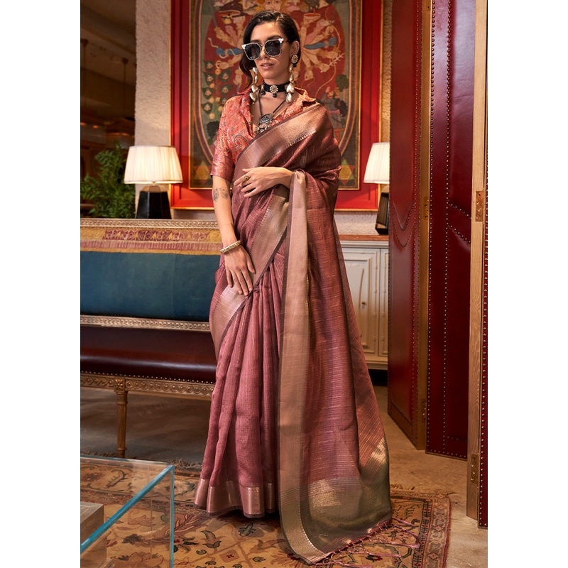 Onion Pink Chiffon Silk Saree With Blouse Piece - JD986598969