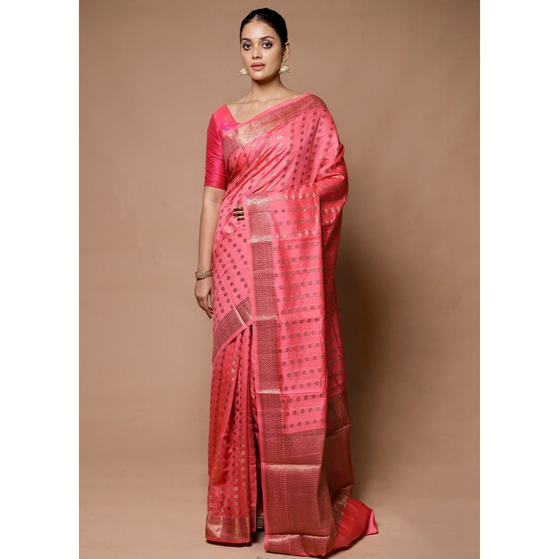 Pink Dupion Silk Saree With Blouse Piece - JD986598890