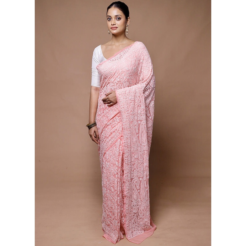 Pink Handloom Pure Cotton Saree With Blouse Piece - JD986598887