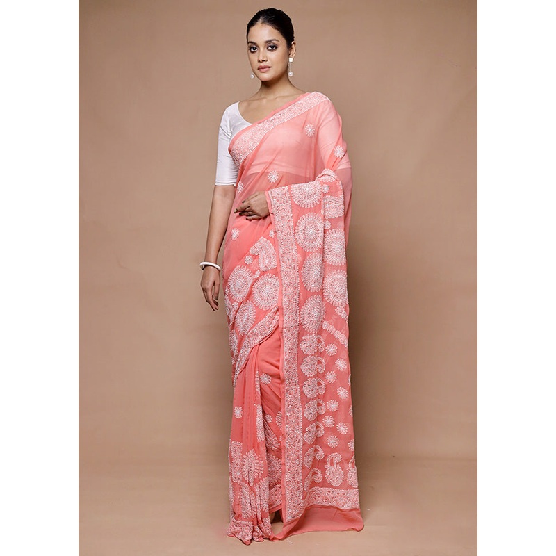 Pink Handloom Pure Cotton Saree With Blouse Piece - JD986598888