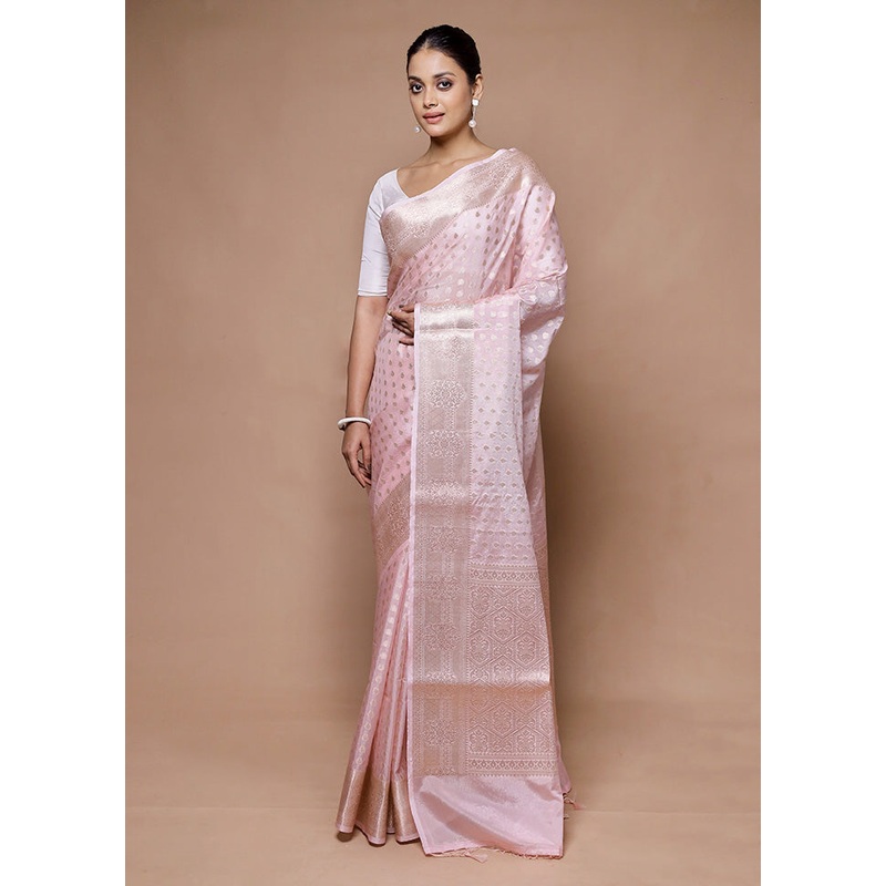 Pink Kora Silk Saree With Blouse Piece - JD986598881