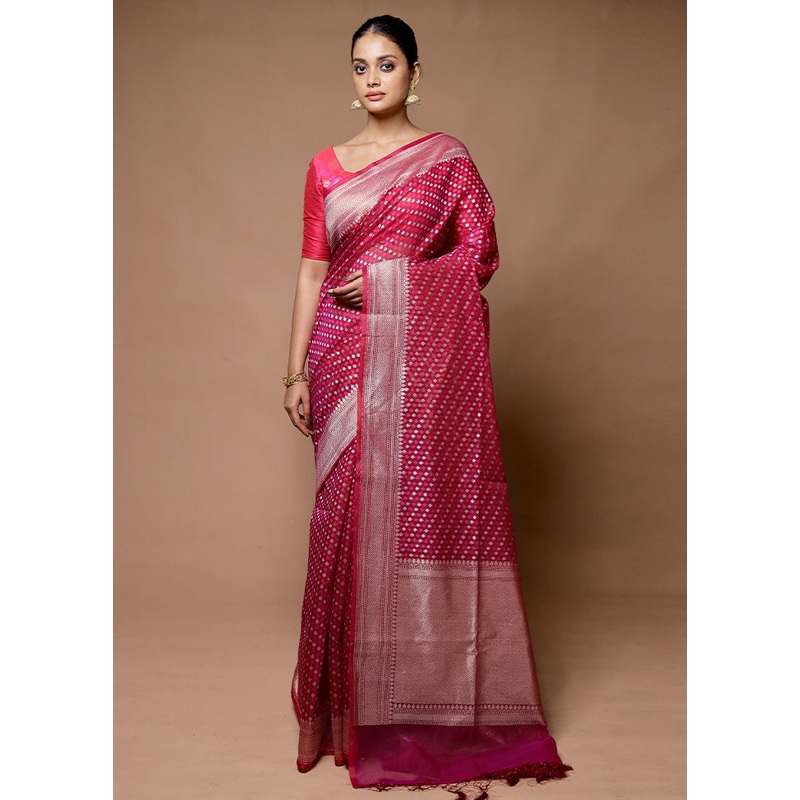Pink Kora Silk Saree With Blouse Piece - JD986598883