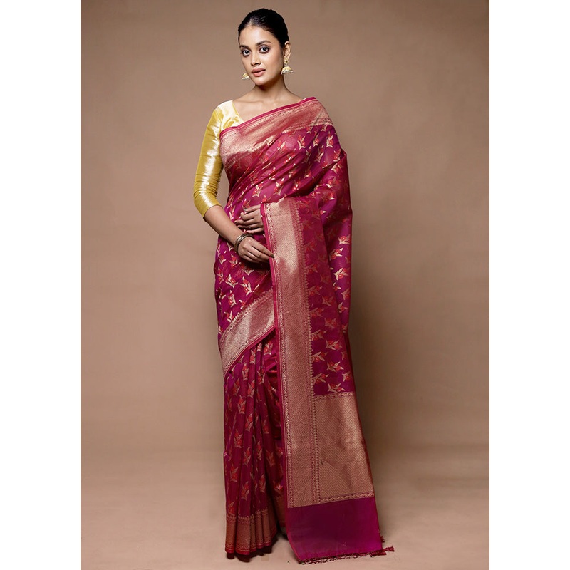 Pink Kora Silk Saree With Blouse Piece - JD986598884