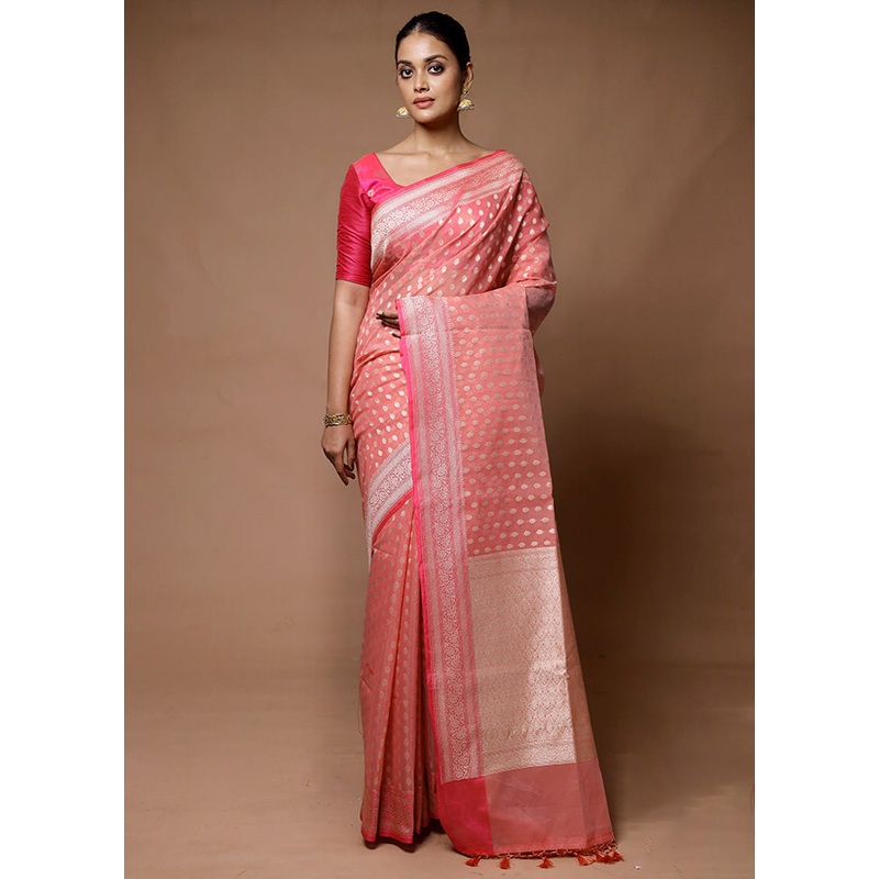 Pink Kora Silk Saree With Blouse Piece - JD986598886