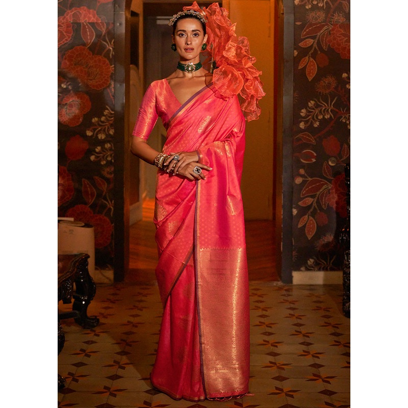 Pink Spun Silk Saree With Blouse Piece - JD986598968