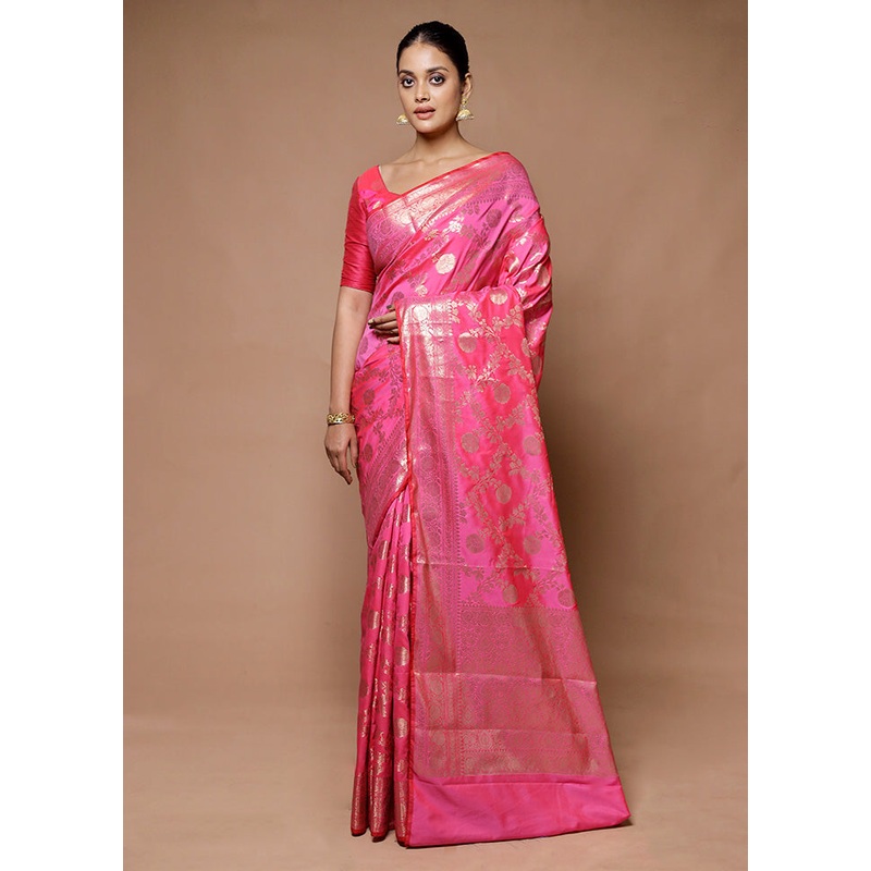 Pink Uppada Silk Saree With Blouse Piece - JD986598878