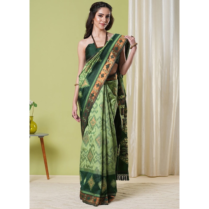 Pista Green Banarasi Silk Saree With Blouse Piece - JD986598995