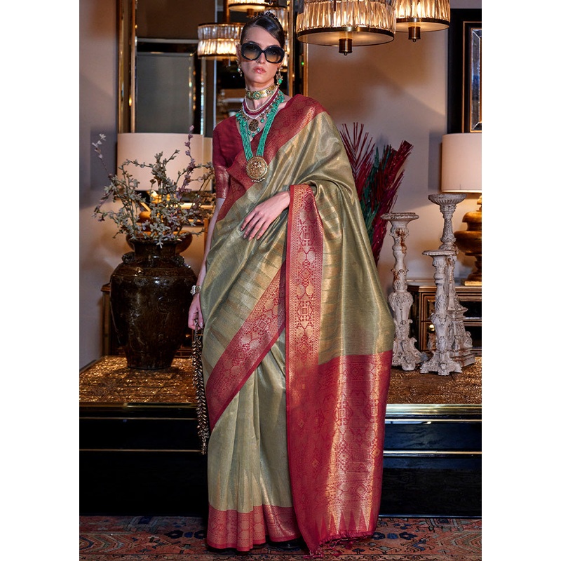 Pista Green Spun Silk Saree With Blouse Piece - JD986598966