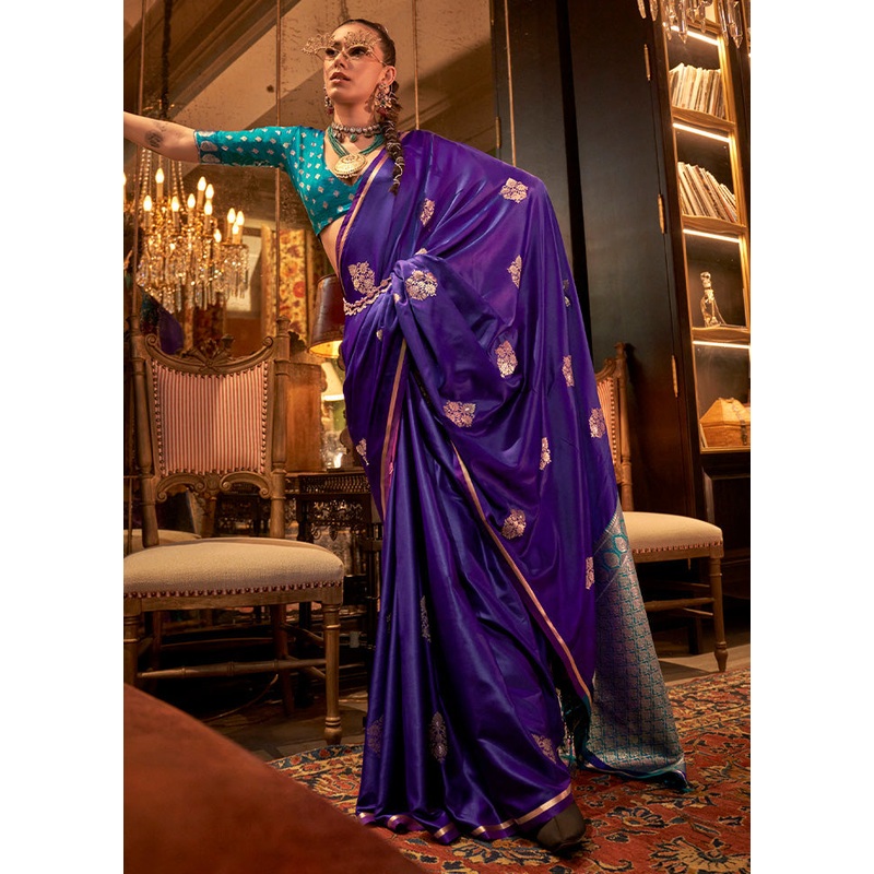 Purple Satin Silk Saree With Blouse Piece - JD986598965