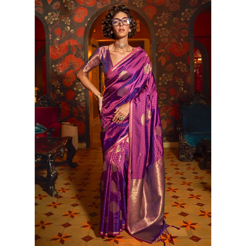 Purple Spun Silk Saree With Blouse Piece - JD986598963