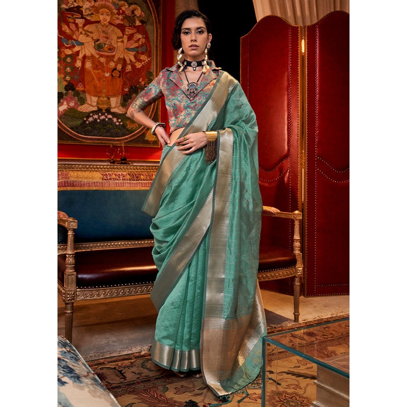 Rama Chiffon Silk Saree With Blouse Piece - JD986598962