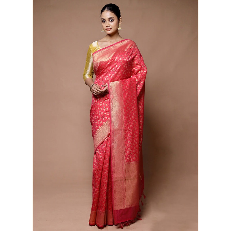 Red Kora Silk Saree With Blouse Piece - JD986598866