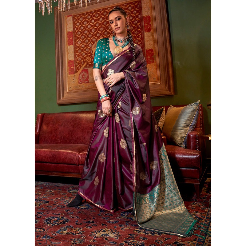Wine Satin Silk Saree With Blouse Piece - JD986598957
