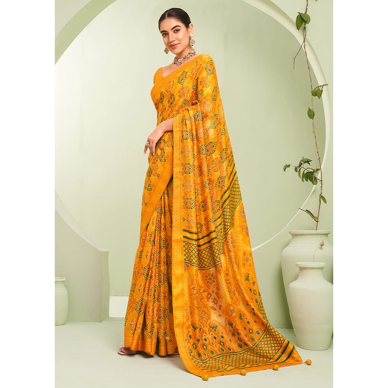 Yellow Georgette Saree With Blouse Piece - JD986598992